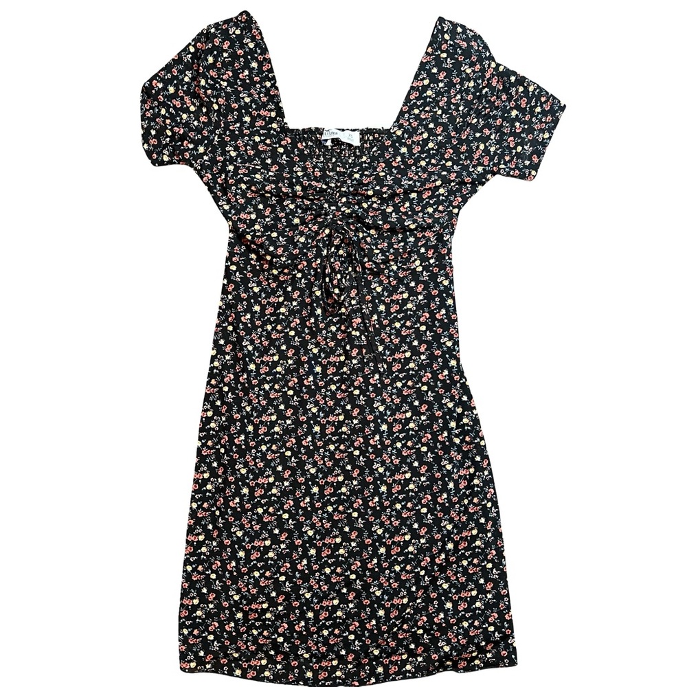 NWT Hollister Black Floral Tie Front Cottagecore Mini Dress XS